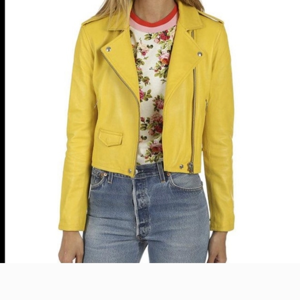 SOLD!!!IRO Yellow Leather Moto Jacket